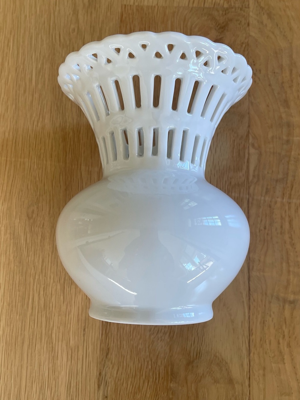 vintage MIKASA white porcelain pierced basket weave vase